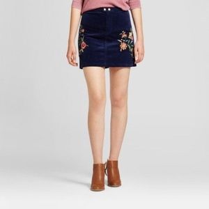 Mossimo Navy Embroidered Corduroy Skirt